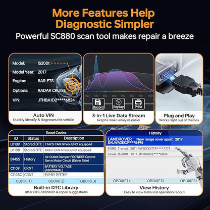 CGSULIT SC880 All System OBD2 Scanner with 25 Special Services, ABS SRS Transmission Engine TPMS Code Reader, Airbag/Oil/EPB/SAS/Throttle/Brake/BMS Reset, ABS Bleed Scan Tool, Free Update, Auto VIN