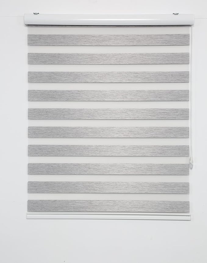 Shadesu Custom Size Zebra Blinds for Windows, 66" W x 72 H, Grey, Dual Layer Free-Stop Zebra Shades, Light Control for Day and Night, Sheer Blinds for Indoor Windows, Bedroom, Kitchen