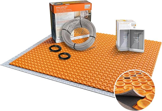 All-in-one Electric Radiant Floor Heating Kit 183 Sq Ft 240V with Smart WiFi Programmable Touchscreen Thermostat, Duo Heating Uncoupling Membrane, Underfloor Heating Cable