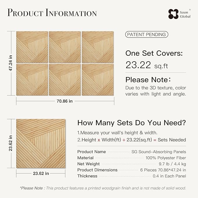 Acoustical Wall Panels, 6-Piece 23.62 X 23.62 Inches Art Acoustic Panels, Decorative Acoustic Panels, Acoustic Wall Panels, Sound Absorbing Wall Art, Timber Spiral