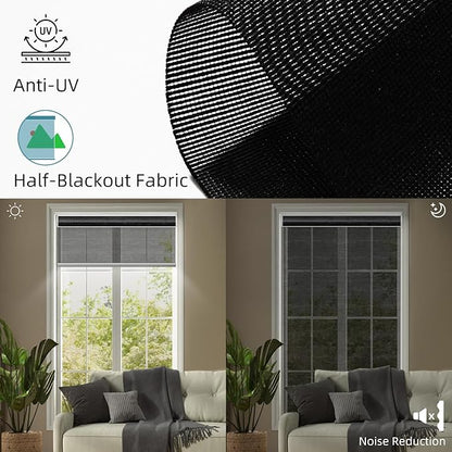SmartWings Motorized Light Filtering Shades, 50% Blackout PVC Free Smart Blinds, Custom Size, Rechargeable Battery, Works with Matter/Apple HomeKit, Alexa, Thread/Zigbee, Remote Optional, 50% Black