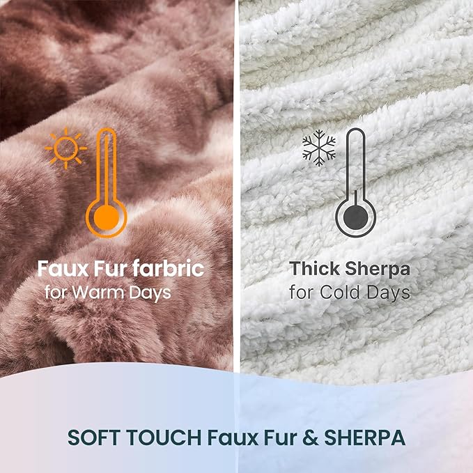 Electric Heated Blanket 50"x60",Luxury White Coffee Faux Rabbit Fur Electric Throw Blanket,Fast Heating Soft Fluffy Thick Electric Blanket with 6 Heating Levels & 12H Auto Off