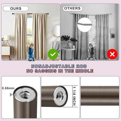 Heavy Duty Curtain Rods,1 1/4" Large Diameter Premium Nonadjustable Curtain Rod,72in/6ft Custom Window Treatment Rods with Durable Aluminum Brackets and End Caps,Dark Bronze Finish