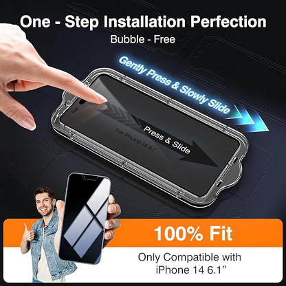 EZ-GLAZ-4+2 Pack for iPhone 14 Privacy Screen Protector[6.1 inches] With Camera Lens Protector, [Drop Protection] 9H Hardness Full Coverage Anti-Spy Tempered Glass Film, Easy to install