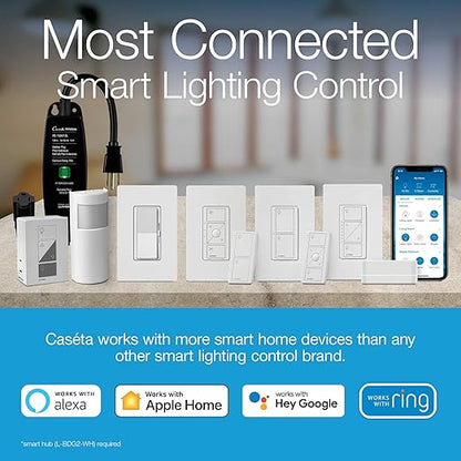 Lutron Diva Smart Dimmer Light Switch for Caseta Lighting (Lutron Smart Hub Required), for LED Lights, 150W, Single-Pole/3-Way, No Neutral, White, 2 Pack (DVRF-6LS-WH-2)