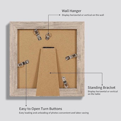 iRahmen 6x6 Picture Frame Set of 4 with High Definition Glass, Smoke Gray Frame Display 4x4 Pictures with Mat or 6 x 6 Without Mat, Wood Square Photo Frame for Wall Mount and Tabletop Display