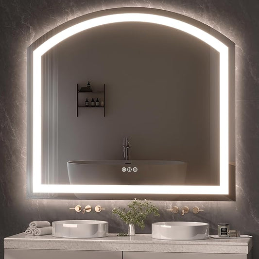 Hasipu 40" x 36" Arch LED Bathroom Mirror, Frontlit Wall-Mounted Vanity Mirror with Lights, Defogging, Smart Touch, Dimmable 3 Color Modes, Safety Shatterproof Glass Coating