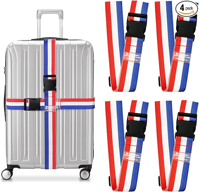 Travel Inspira Luggage Straps for Suitcases, Adjustable Suitcase Strap, TSA Approved Luggage Straps - Secure Your Luggage Safely During Travel (4 Pack)