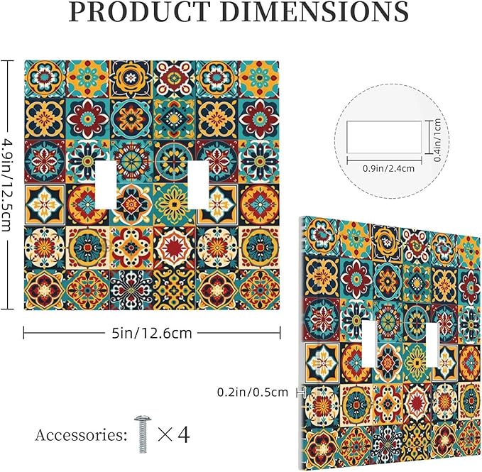 Decorative Switch Plates Mexican Talavera Colorful Mosaic Tiles 2 Gang Double Toggle Outlet Light Switch Cover Wall Plate Electrical Faceplate For Bathroom Kitchen Decor