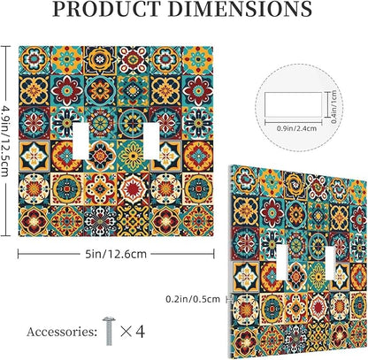 Decorative Switch Plates Mexican Talavera Colorful Mosaic Tiles 2 Gang Double Toggle Outlet Light Switch Cover Wall Plate Electrical Faceplate For Bathroom Kitchen Decor