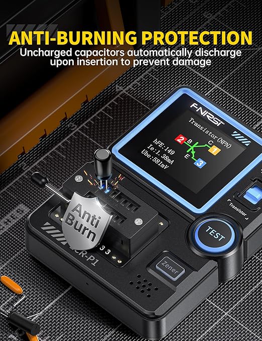 FNIRSI LCR-P1 Transistor Tester, Mosfet Transistor Capacitor Tester, SMD Electronic Component Tester, Diode Triode Zener Diode Resistance Inductance Battery Test LCR Meter MOS PNP NPN ESR Meter
