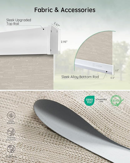 Yoolax Motorized Blinds with Remote, Blackout Smart Blinds for Indoor Windows, Automatic Shades Compatible with Alexa Roller Window Shades with Valance (Jacquard Coffee, 37" W x 72" H)