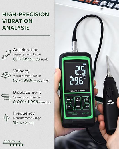 Vibration Meter VM-424 Digital Vibrometer Handheld Vibration Analysis Equipment Acceleration Velocity Displacement Measurement