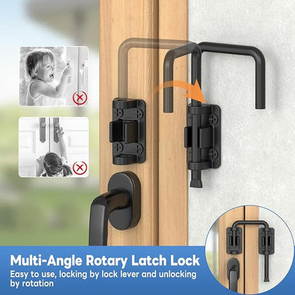 Sliding Door Loop Lock, 90/180 Degree Stainless Steel Patio Door Latch for Sliding Barn/Single/Double Opening Gate, Shed, Closet, Window, Fence - Home Security Loop Latch (Black-1PC)