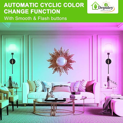 Depuley Battery Operated Wall Sconce: Set of 2 Wireless Wall Lights with Remote for Bedroom - Rechargeable 15 Colors Black and Gold Wall Lamp for Living Room Hallway