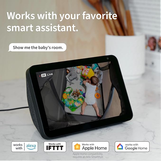 Arlo Essential Security Camera 2K | Indoor Only| 2nd Gen | Baby Monitor & Pet Camera | Wireless with Spotlight, 2-Way Audio, Color Night Vision, Live Stream, Motion Activation, White, 2 Cameras