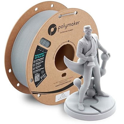 Polymaker HT-PLA-GF Filament 1.75mm Grey, High Temp PLA for 3D Printing, Heat Resistant to 150°C, Easy to Print, Easy to Anneal, Works with Most FDM Printers, 1kg Spool