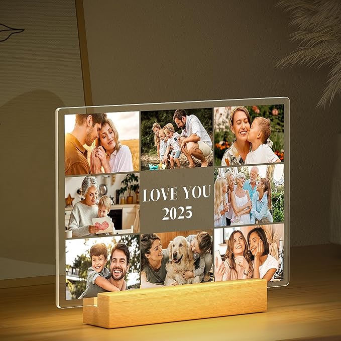 Custom Picture Frames with Photo, Customized Photo Frame with Night Light, Personalized Picture Frame, Personalized Christmas Birthday Gifts for Women Men Her Him Mom Dad Kids Baby Family Friends