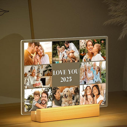 Custom Picture Frames with Photo, Customized Photo Frame with Night Light, Personalized Picture Frame, Personalized Christmas Birthday Gifts for Women Men Her Him Mom Dad Kids Baby Family Friends