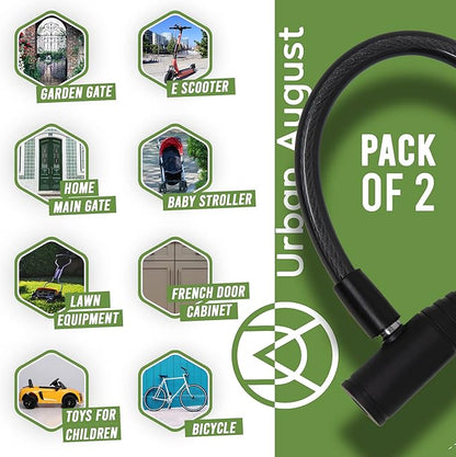 Urban August Child-Proof Refrigerator Lock for Kids & Adults - Lock for French Door Fridge and Cabinet (Small, Black - 2 Pack)