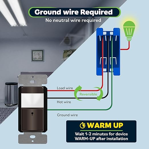 TOPGREENER PIR Motion Sensor Switch, Ambient Light Level Detector, No Neutral Required, 150W LED/CFL, 1/6 HP, Occupancy Vacancy Modes, Ground Wire Required, Single Pole, TDOS5-JM, Brown