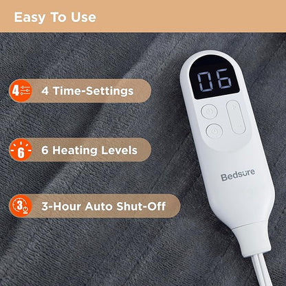 Bedsure Wearable Heated Blanket with Foot Pocket - Electric Snuggle Blanket for Adult with Sleeves, Winter Gifts for Mom Women Girlfriend, Warm Sherpa Heating Throw, Auto Shut Off, 50 x 71+18", Grey