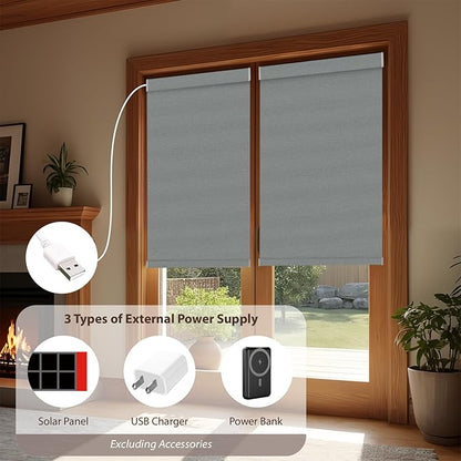 Motorized Roller Blinds with Remote, 100% Blackout Automatic Roller Shades for Bedroom, Bathroom, and Living Room, Customized Size, Moonlit Fog Gray