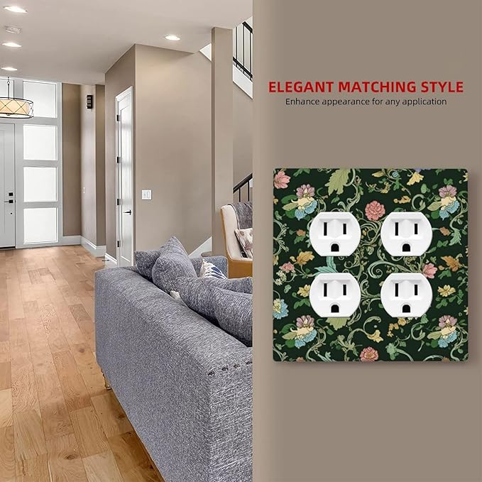Decorative Outlet Covers Vintage Green Leaf Plant Rustic Pink Flower 2 Gang Wall Plate Cover Double Duplex Receptacle Two Switch Light Switch Cover Plate Jumbo Dual Faceplate