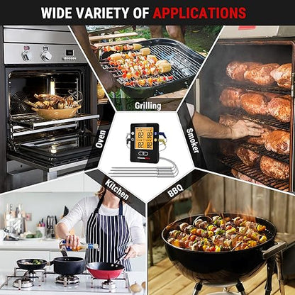 ThermoPro TP25 650FT Bluetooth Meat Thermometer with 4-Probes, Smart Rechargeable Wireless Meat Thermometer for Grilling, Smoker, Oven, Kitchen, BBQ Thermometer with Alarm, Temperature Graph, Black