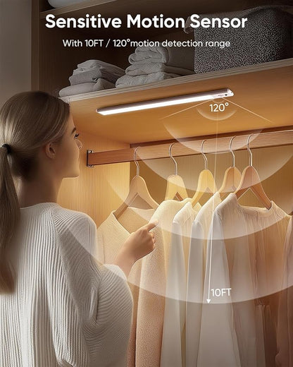 Under Cabinet Lighting Wireless, Rechargeable 62 LED Motion Sensor Light Indoor, 3 Color Temps Closet Lights with Remote Control, Dimmable Magnetic Under Counter Lights for Kitchen, Stairs, 6 Pack