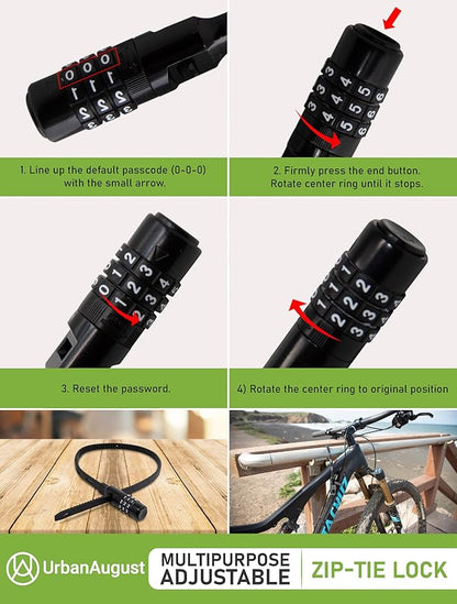 Urban August Adjustable Zip Tie Combination Lock for Cabinet Refrigerator Bike Stroller Helmet Skateboard Luggage- Multi-Purpose French Door Lock - Stainless Steel Fridge Lock (2)