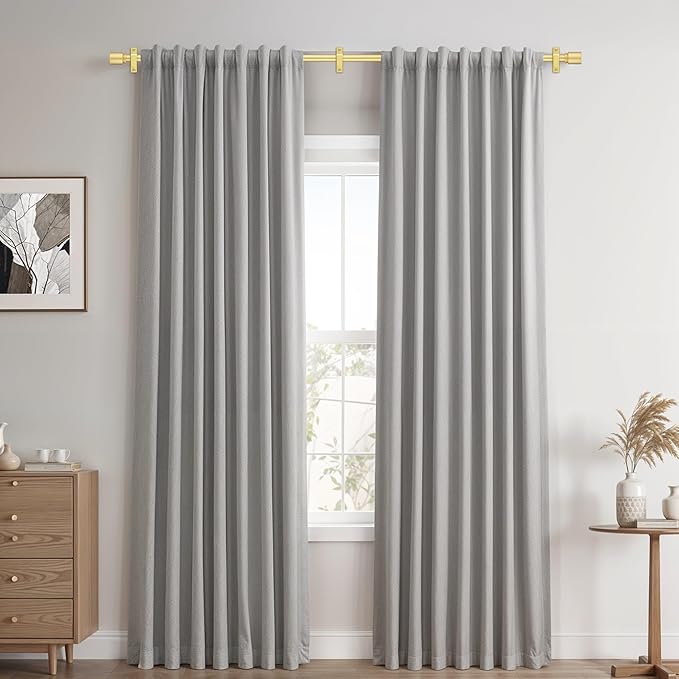 Gold Aluminium Curtain Rods for Windows,1 Inch Adjustable Curtain Rod 48 to 84 Inch,Heavy Duty Drapery Rods with Thicken Bracket,Modern Single Rod with Aluminium Finials