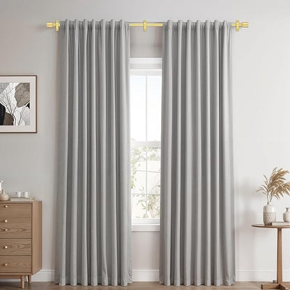 Gold Aluminium Curtain Rods for Windows,1 Inch Adjustable Curtain Rod 72 to 144 Inch,Heavy Duty Drapery Rods with Thicken Bracket,Modern Single Rod with Aluminium Finials
