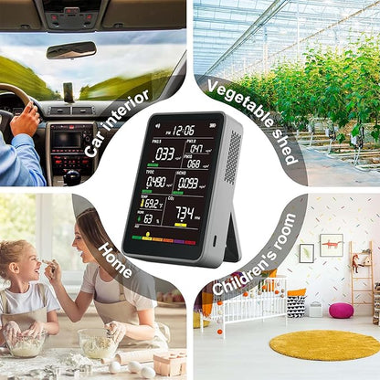 Professional Indoor Air Quality Monitor with AQI Beep Alarms, Portable Real-Time Detector for Home Cars Plants and Pets (Gray)