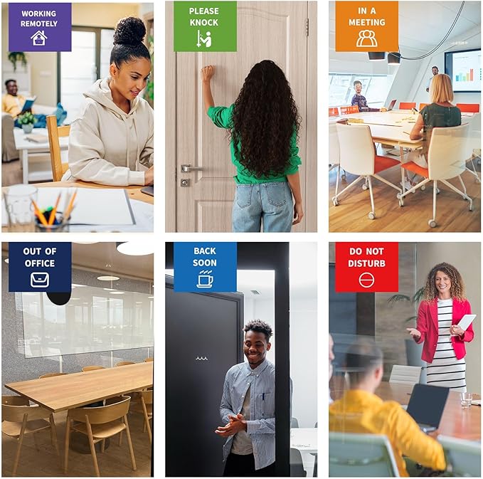 Office Door Signs-6 Options Door Signs -In A Meeting Sign/Out Of Office/Do Not Disturb/Working From Home/Please Knock/Back Soon Privacy Slider Sign for Meeting & Conference Room Black