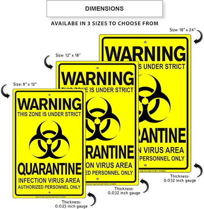 Details About This Zone is Under Strict Quarantine Infection Disease Area Display Warning Notice Outdoor Unique Aluminum Metal Sign 8"x12"