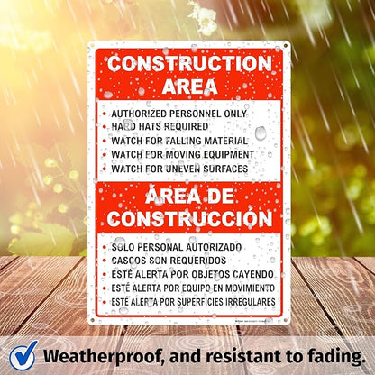Brimar - 10" x 14" - Bilingual Construction Area Rules Sign - .055″ Polyethylene Plastic - Bilingual Design - Easy Installation