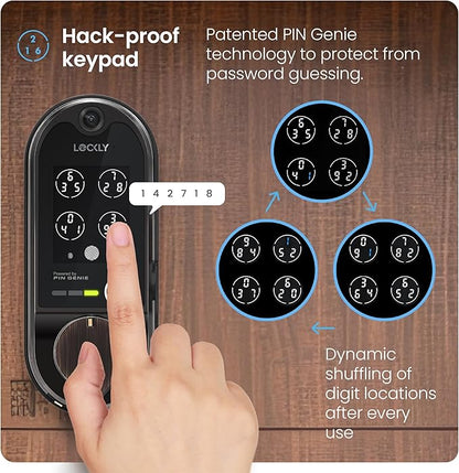 Lockly Vision Smart Lock, HD Video Doorbell Smart Locks for Front Door, Fingerprint Door Lock, Touchscreen Keypad, App Control, No Monthly Fee, Auto Lock - Venetian Bronze