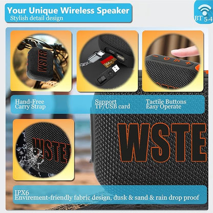 Portable Bluetooth Speaker, Wireless Portable Bluetooth Speaker with FM Radio BT5.3 TF Card USB, Stereo Sound TWS Pairing, Small Speaker with Strap for Travel Home &Outdoor Camping, Gift for Kids/Boys