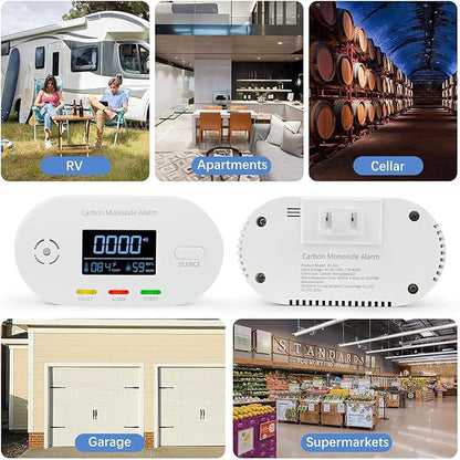 Carbon Monoxide Detectors, 3 Pack Plug in Carbon Monoxide Detector with CO Alarm Monitor Temperature Humidity Sensor,3-in-1 CO Detector with LCD Display for Home/Kitchen/Hotel/Bedroom (White)