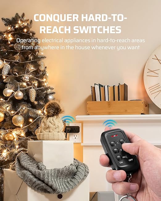 DEWENWILS Indoor Remote Control Outlet, 2 Independent Control & Dual-Controlled, 15A/1875W Remote Light Switch, 100FT Range, Remote Outlet Switch for Lamp, Christmas Light, Black
