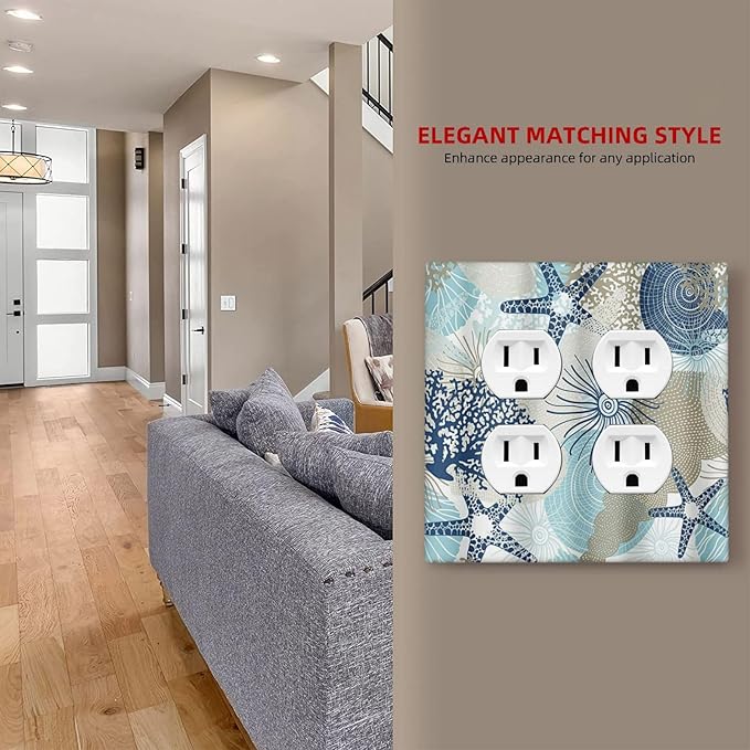 Decorative Outlet Covers Blue Starfish Brown Coral Ocean 2 Gang Light Switch Cover Plate Double Duplex Wall Plates for Electrical Outlets Switch Plate Covers for Girlroom Home Decor