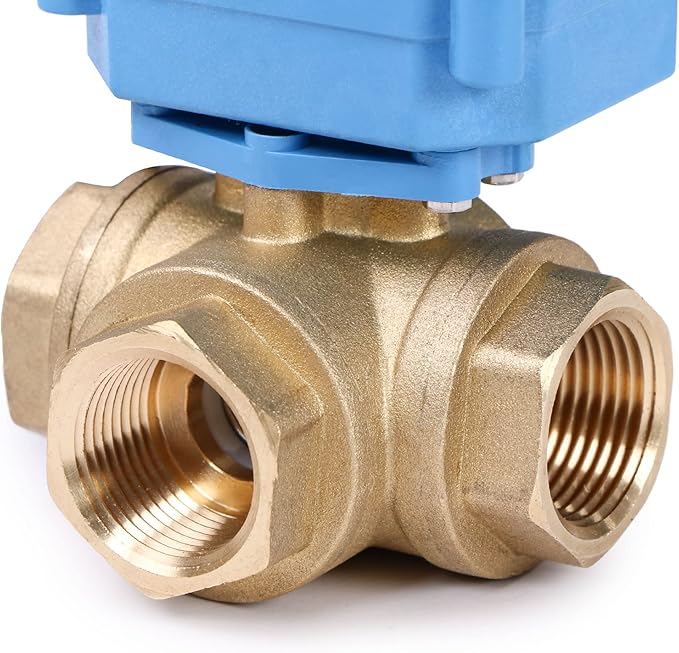 U.S. Solid 3/4" 3 Way Brass Motorized Ball Valve 110-230VAC, L Type Water Shutoff Valve with Manual Function, Standard Port, NOT for Drinking Water