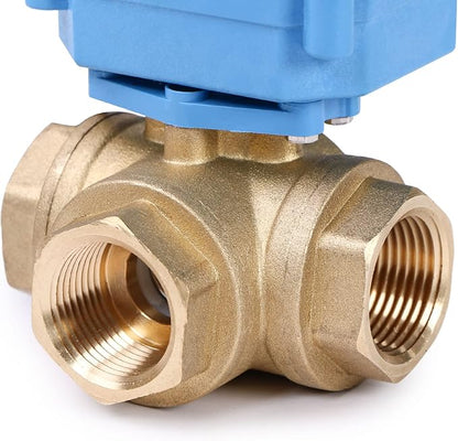U.S. Solid 3/4" 3 Way Brass Motorized Ball Valve 110-230VAC, L Type Water Shutoff Valve with Manual Function, Standard Port, NOT for Drinking Water