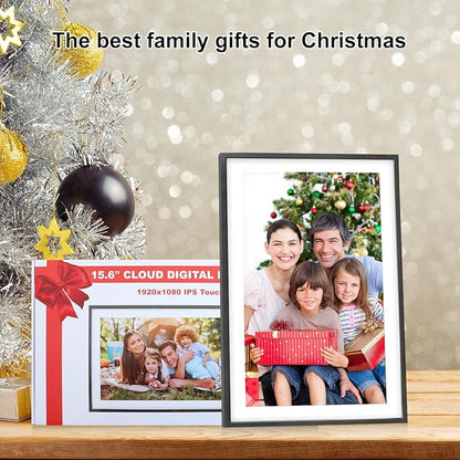 Digital Picture Frame 15 Inch Large Frameo Digital Photo Frame，32GB, 1920 * 1080 IPS HD Touch Screen, Electronic Picture Frame IPS Touch Screen with Auto-Rotate, Frameo Digital Frame WiFi