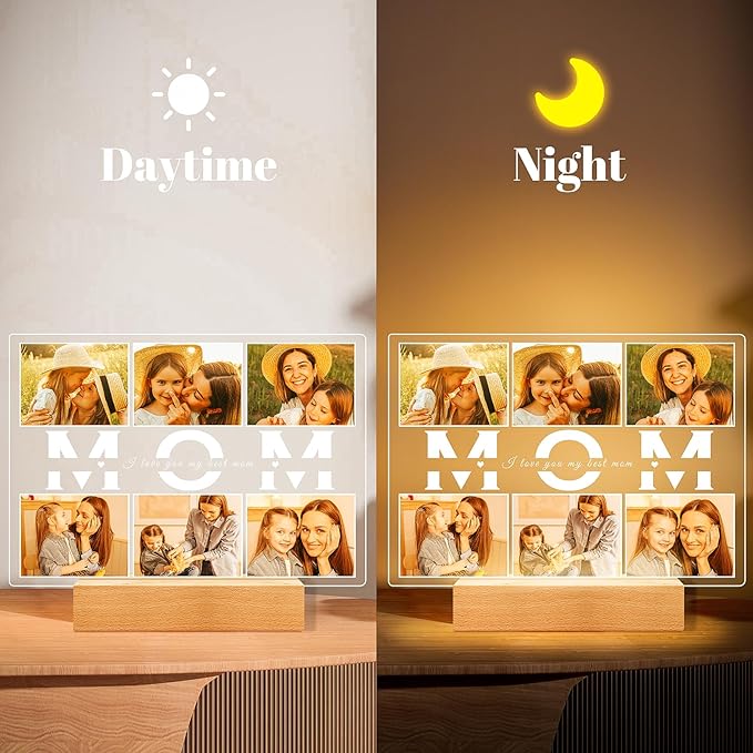 Personalized Gifts for Mom from Daughter Son, Custom Picture Frames with Photo, Customized Photo Frame with Night Light, Personalized Birthday Gifts for Mom