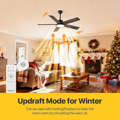 Ensenior 52 Inch Smart Ceiling Fans with Lights and Remote Control via Alexa Google Voice App, Reversible DC Motor 6 Speeds, 3000K-6000K Dimmable LED Black Bedroom Ceiling Fan with Lights - 5 Blades