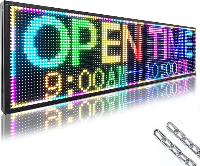 P10 Outdoor Led Sign 52”x14” RGB Full Color WiFi Programmable Bright LED Scrolling Message Display Board, Perfect Solution for Advertising