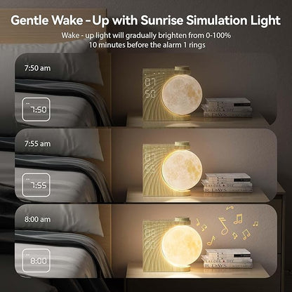 Rotatable Moonlight Alarm Clock, Sunrise Alarm Sleep Sound Machines, Night Lamp for Bedrooms with Snooze Function, 10 Light Effects, 30/60/90 Timer, 10 Sleep Nature Sounds, 15 Ringtones, 12 Volume