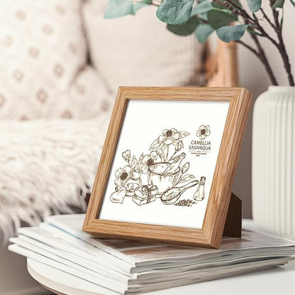 6x6 Picture Frames, Solid White Oak Wood Frame 6 x 6 with Stand for Wall & Tabletop Display, Rustic Wooden Photo Frame 6 by 6 with Real Glass, 6x6 Frame Matted to 4x4, Natural Color, Set of 4